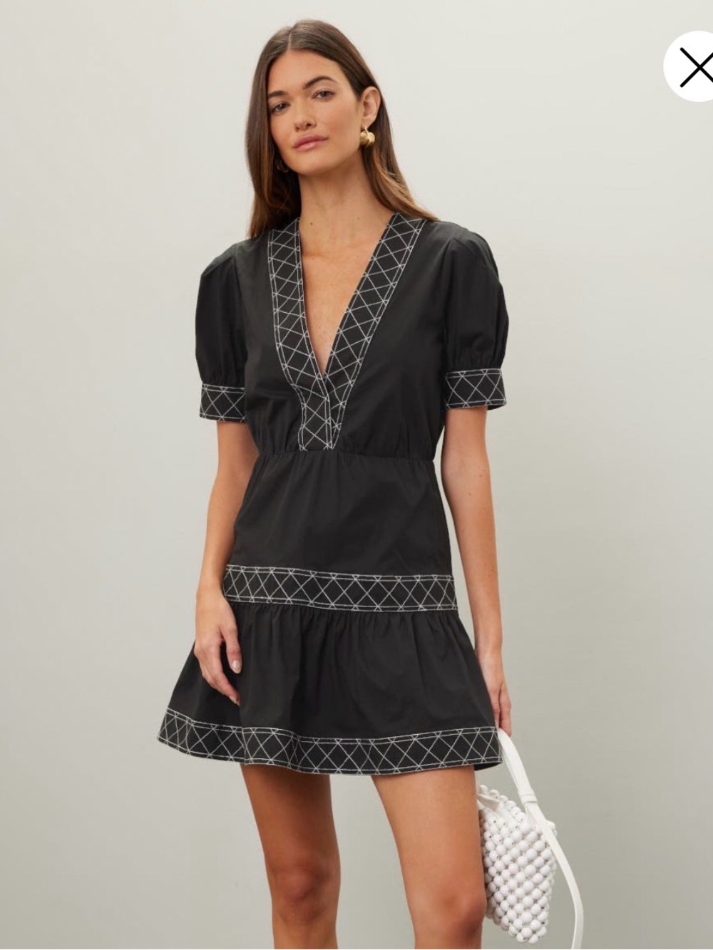 Molly stitch poplin Black Embroidered V-Neck Short Dress
